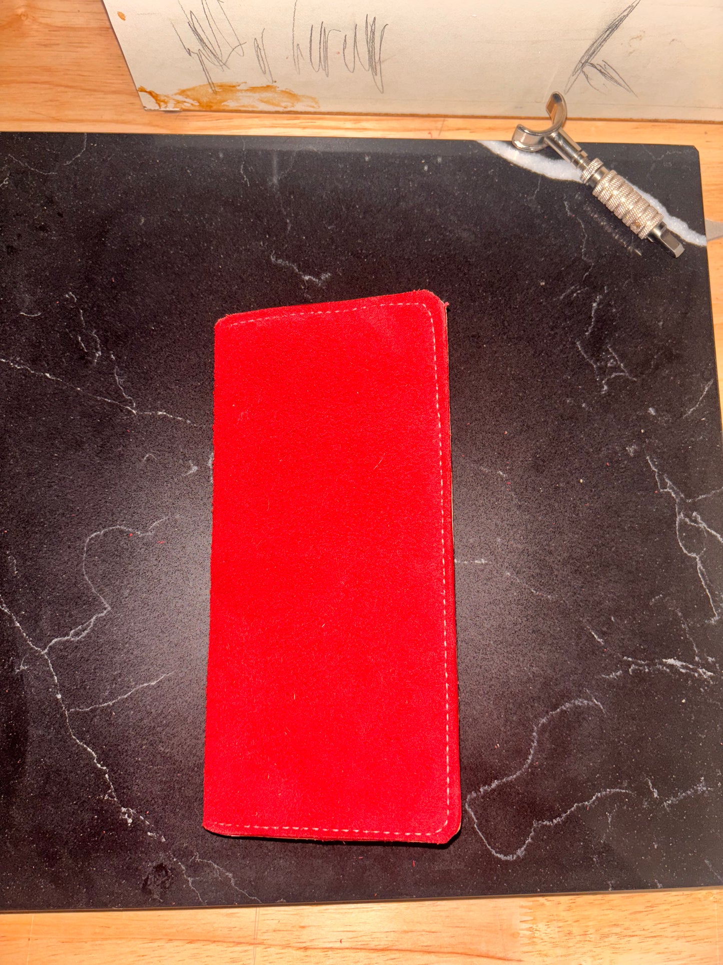 Long wallet red suede