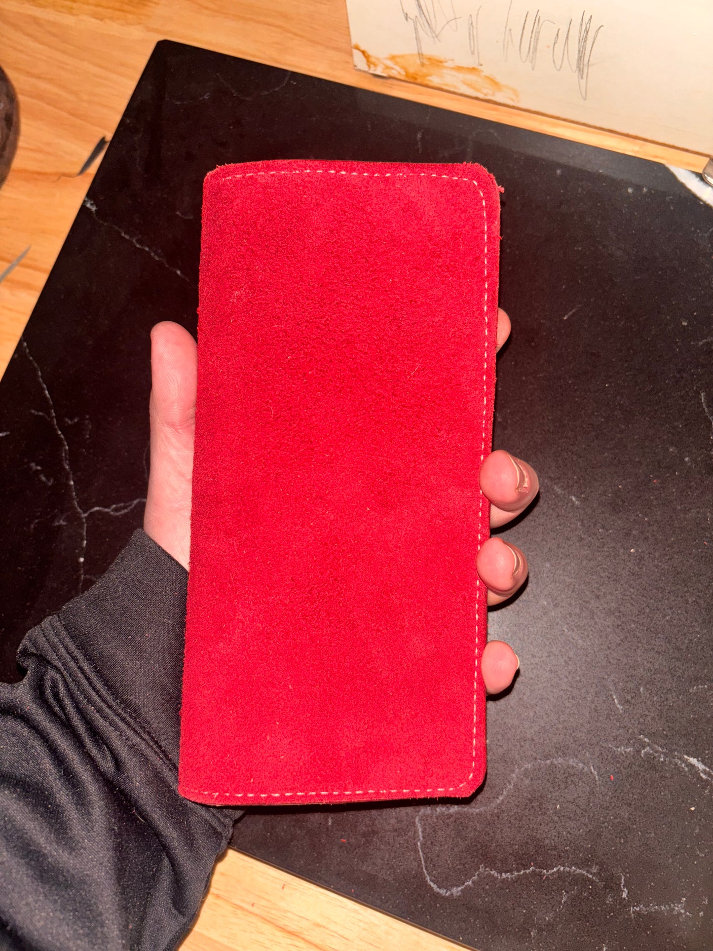 Long wallet red suede