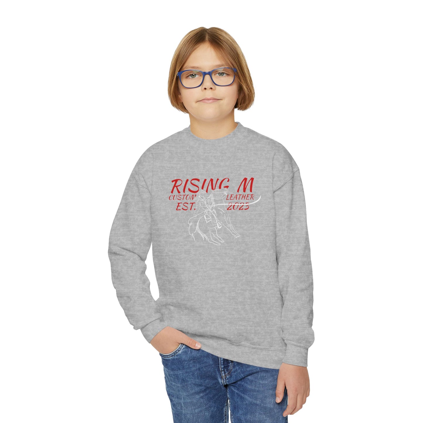 Youth Crewneck Sweatshirt - 'Rising' Rodeo Bull Rider Graphic