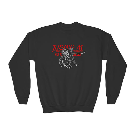 Youth Crewneck Sweatshirt - 'Rising' Rodeo Bull Rider Graphic