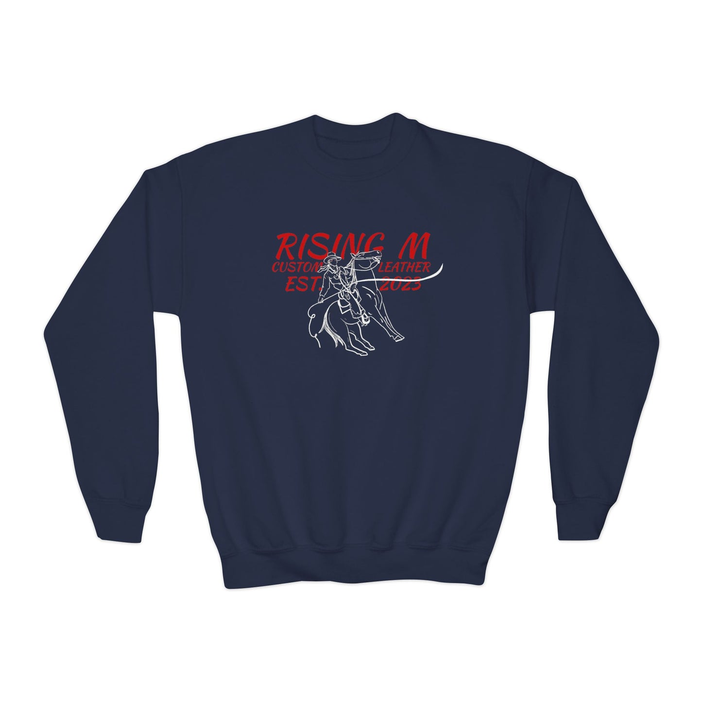 Youth Crewneck Sweatshirt - 'Rising' Rodeo Bull Rider Graphic