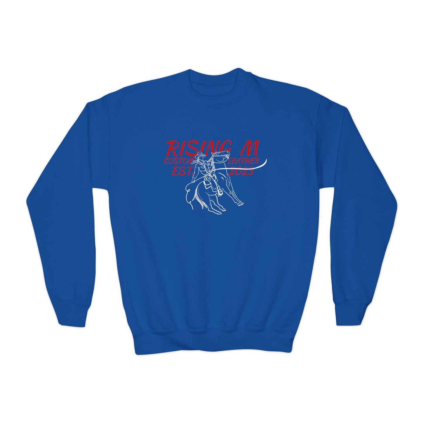 Youth Crewneck Sweatshirt - 'Rising' Rodeo Bull Rider Graphic
