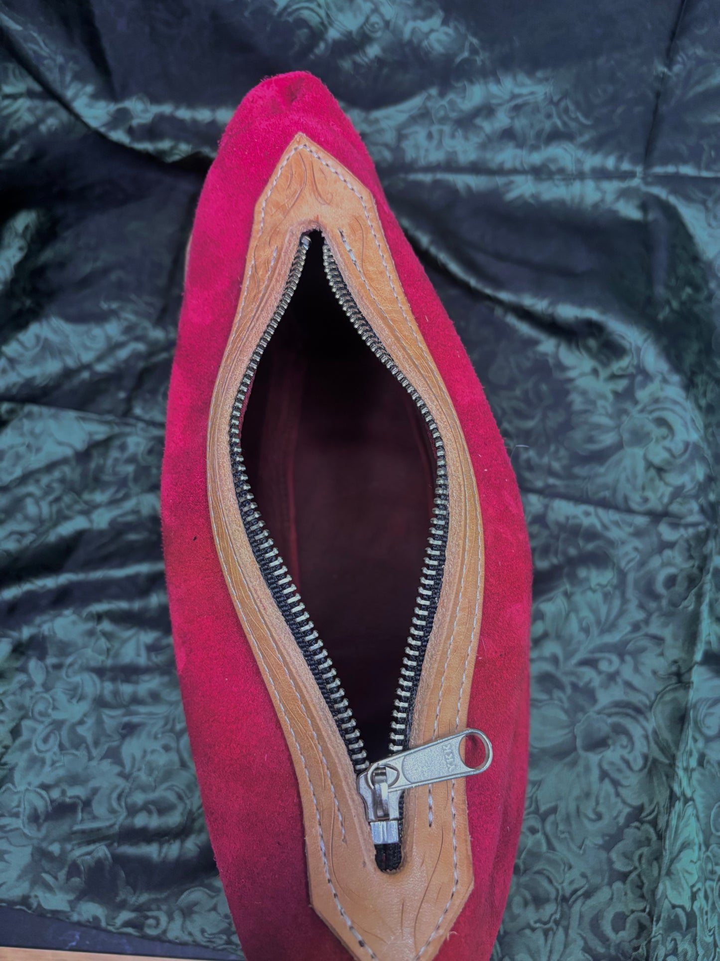 MADE TO ORDER Red suede tooled bag