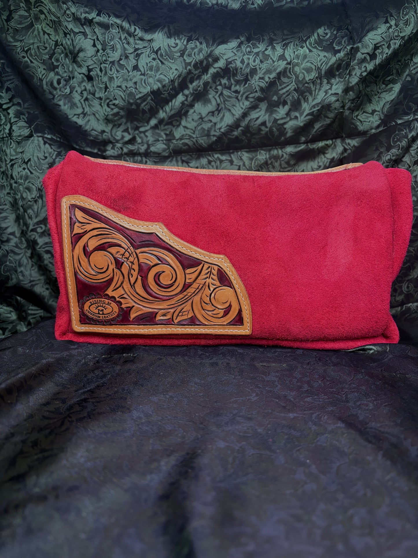 MADE TO ORDER Red suede tooled bag