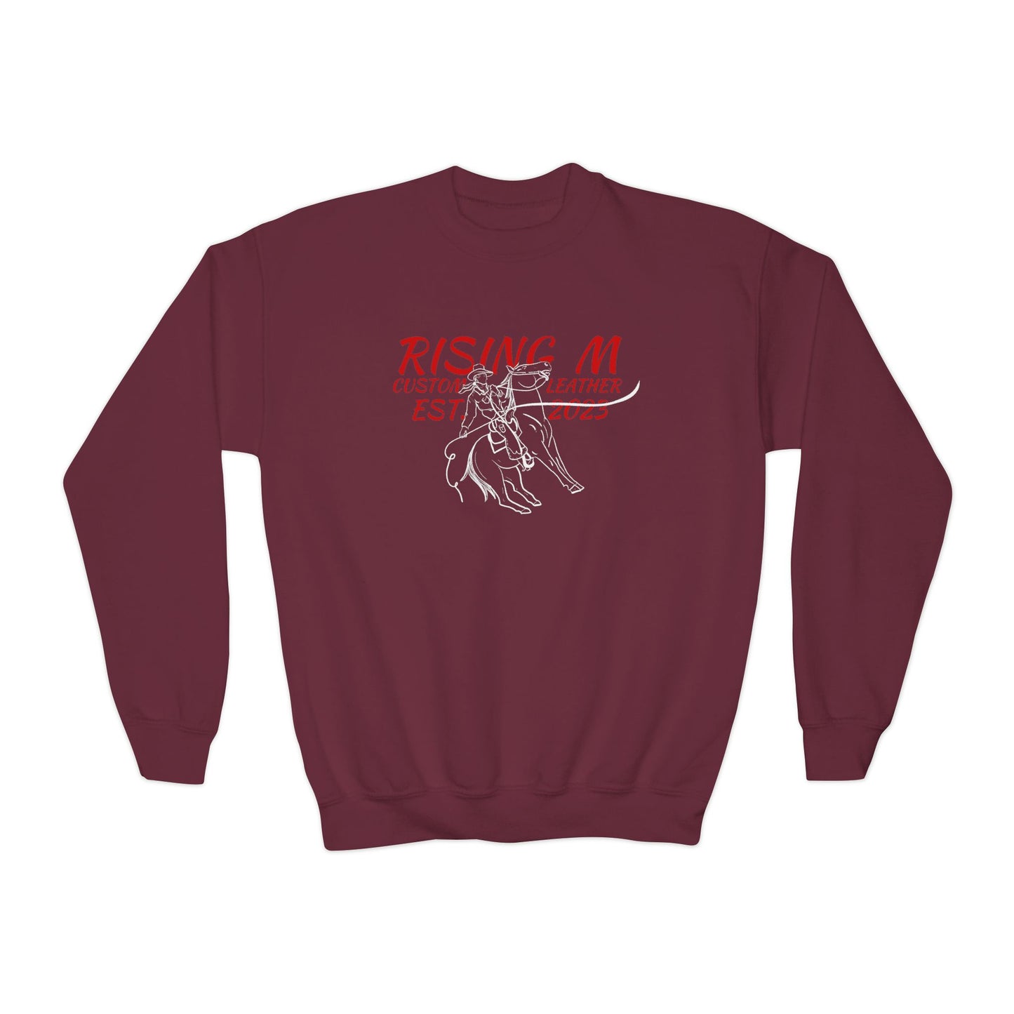 Youth Crewneck Sweatshirt - 'Rising' Rodeo Bull Rider Graphic