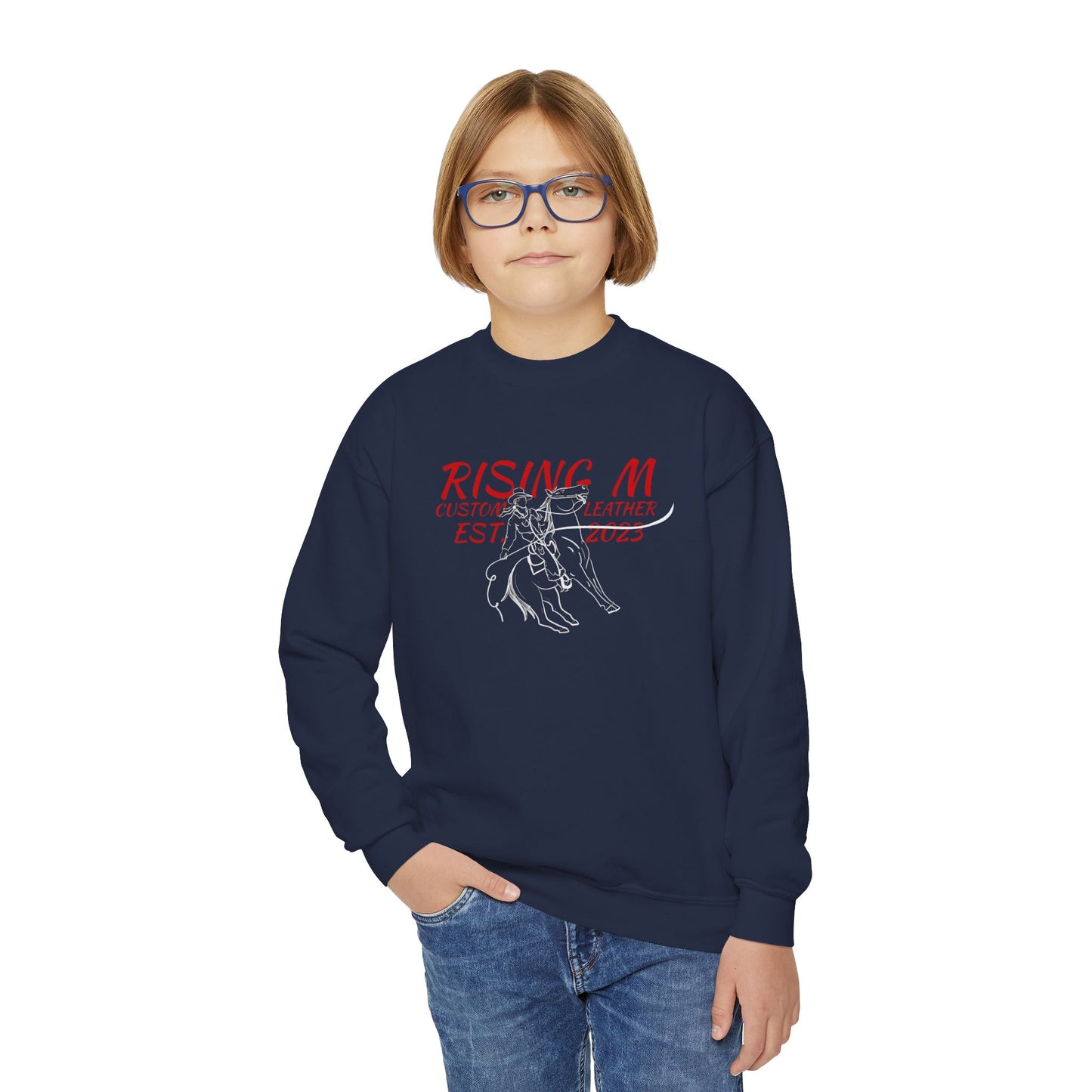 Youth Crewneck Sweatshirt - 'Rising' Rodeo Bull Rider Graphic
