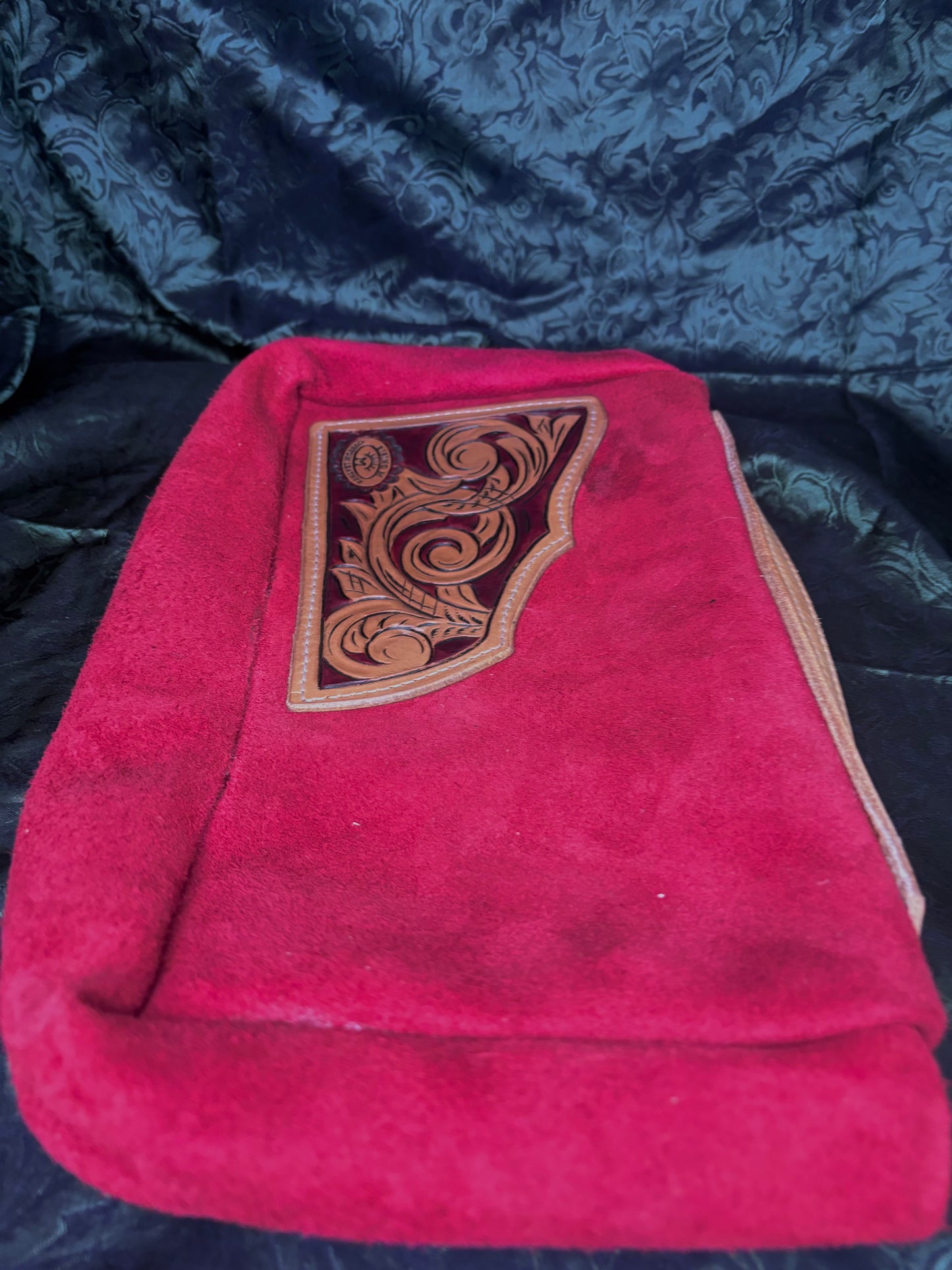 MADE TO ORDER Red suede tooled bag