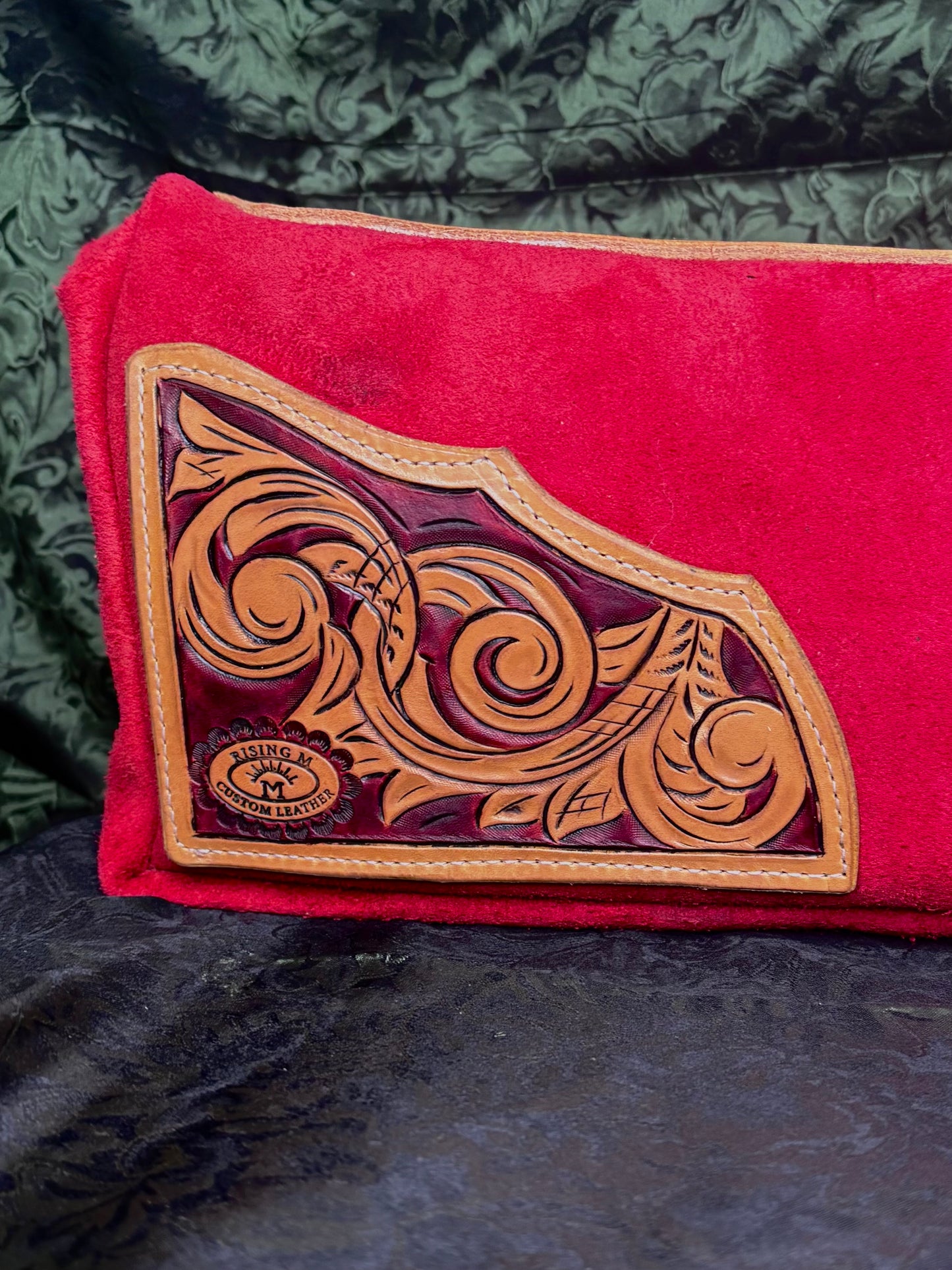 MADE TO ORDER Red suede tooled bag