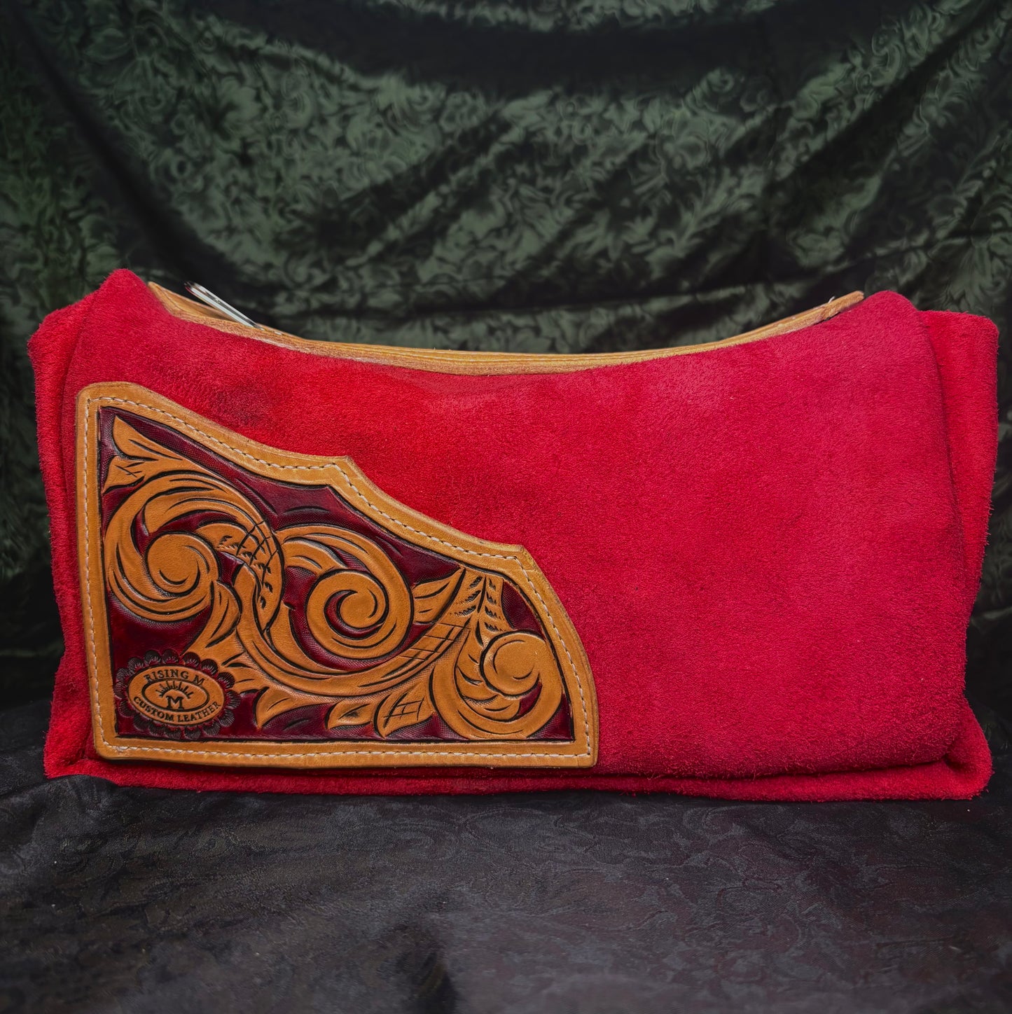 MADE TO ORDER Red suede tooled bag