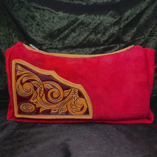 Red suede tooled bag
