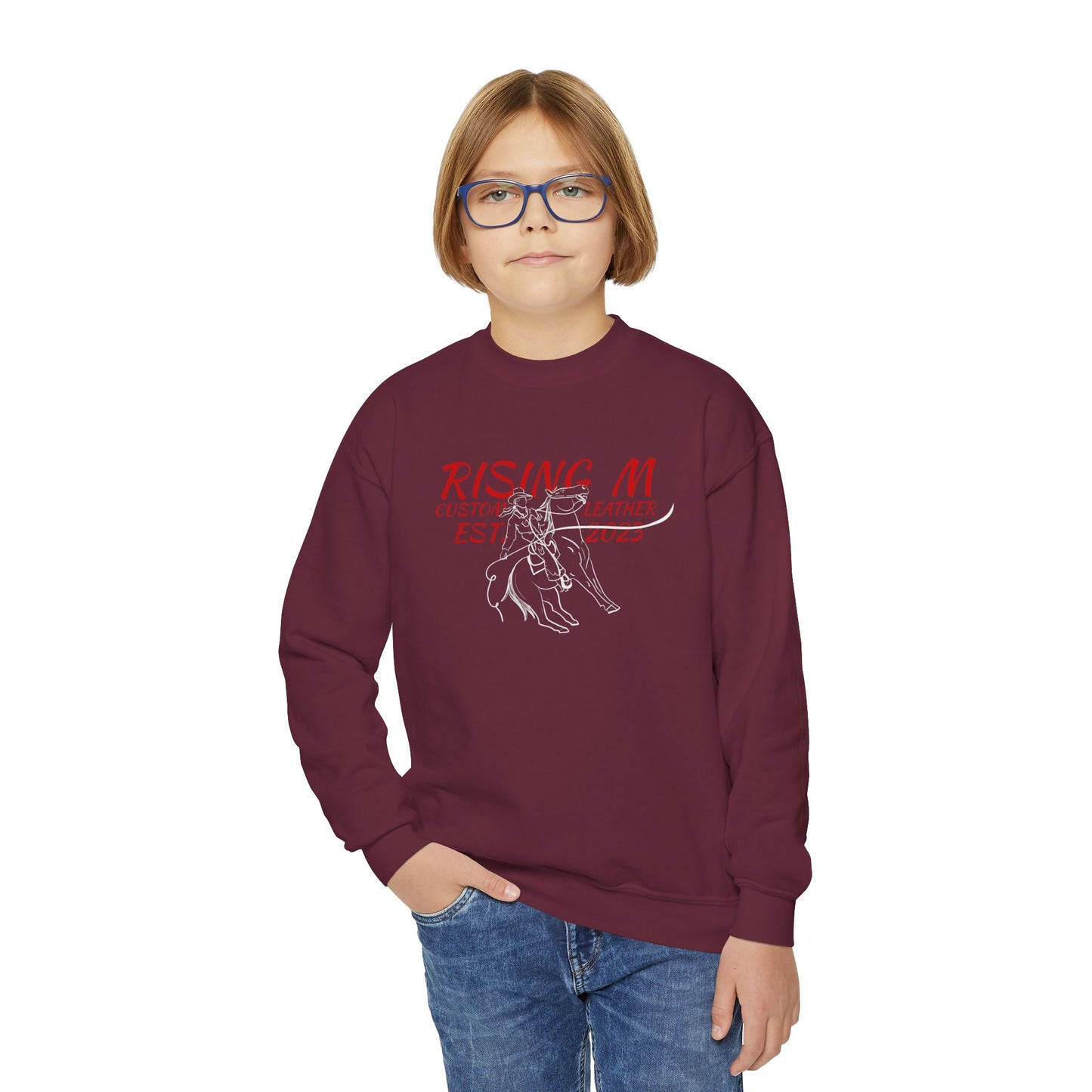 Youth Crewneck Sweatshirt - 'Rising' Rodeo Bull Rider Graphic