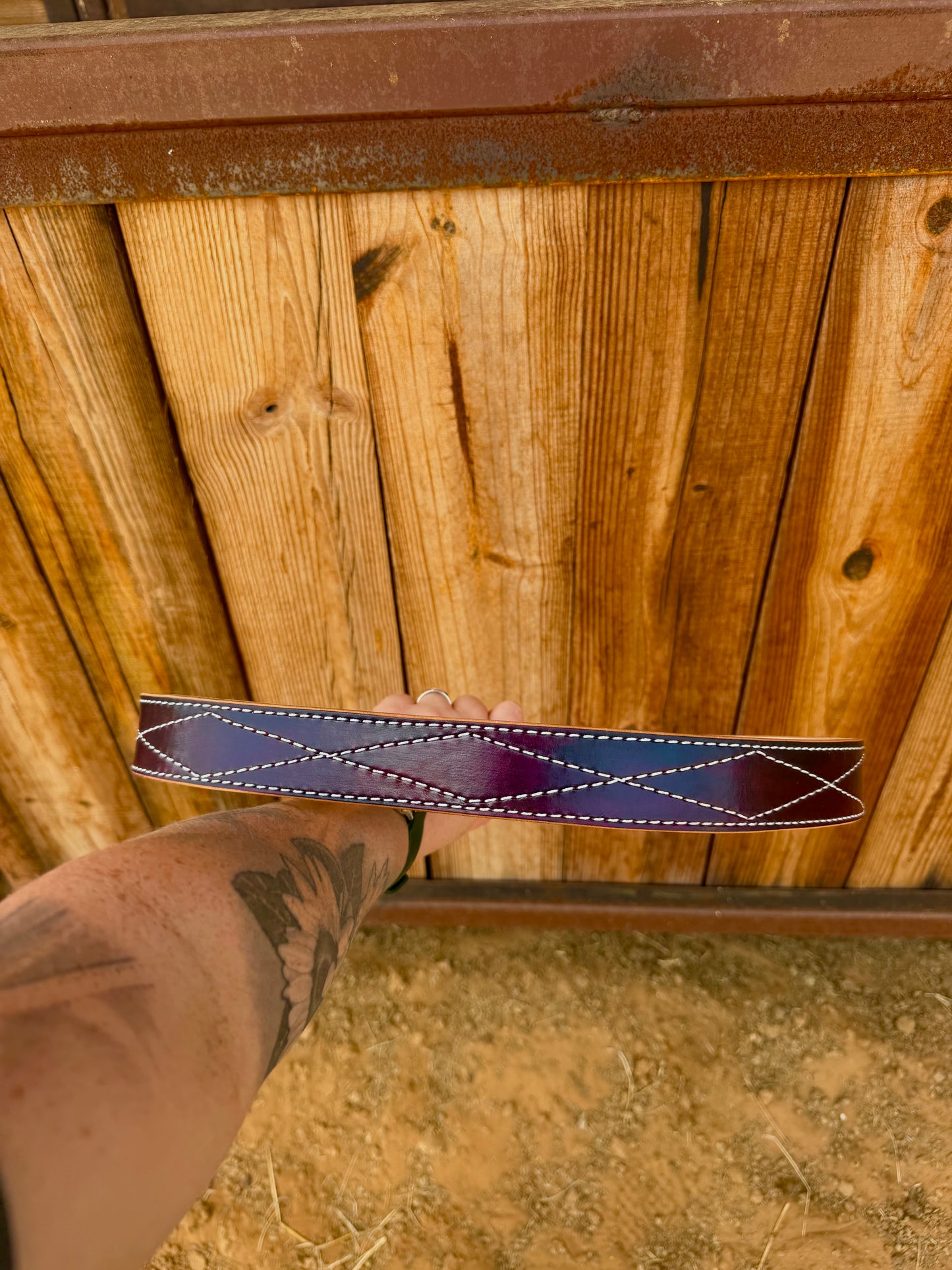 Cherry wine smooth stitched belt