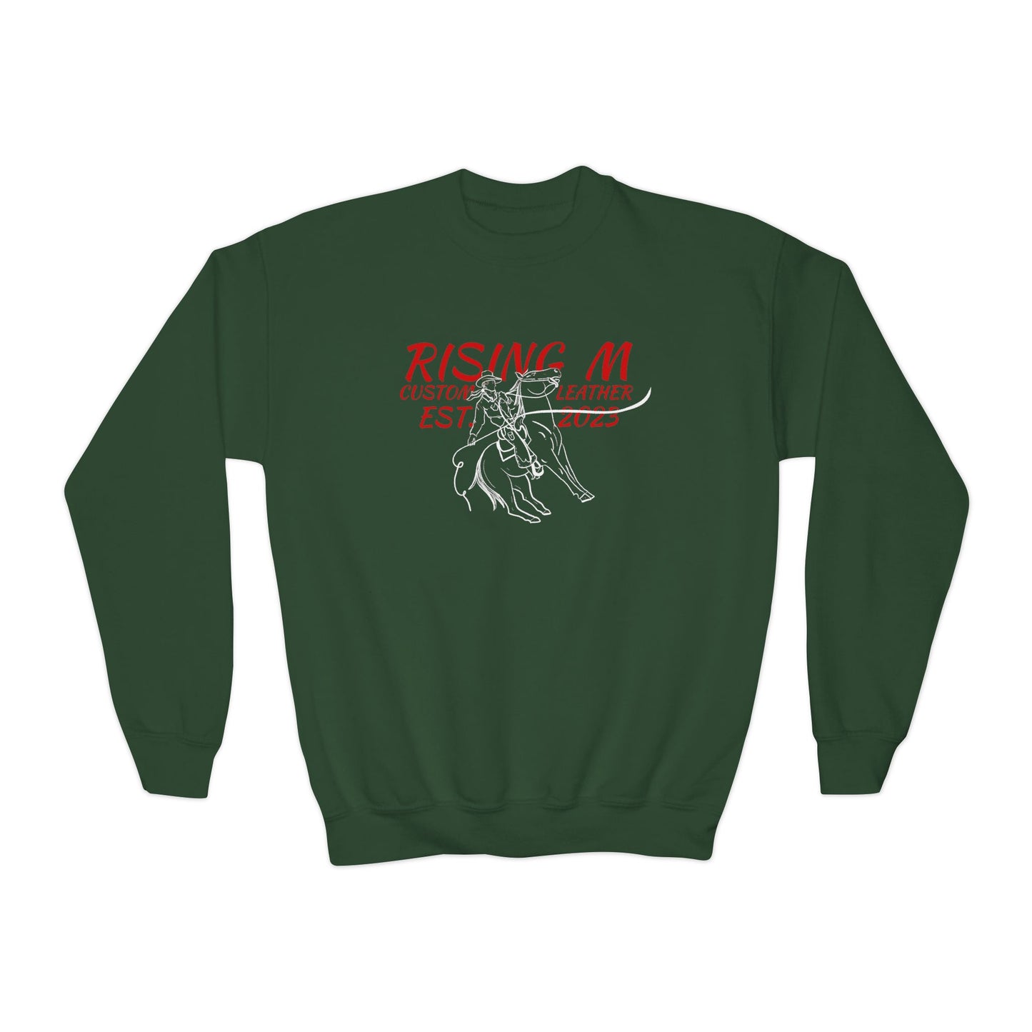 Youth Crewneck Sweatshirt - 'Rising' Rodeo Bull Rider Graphic