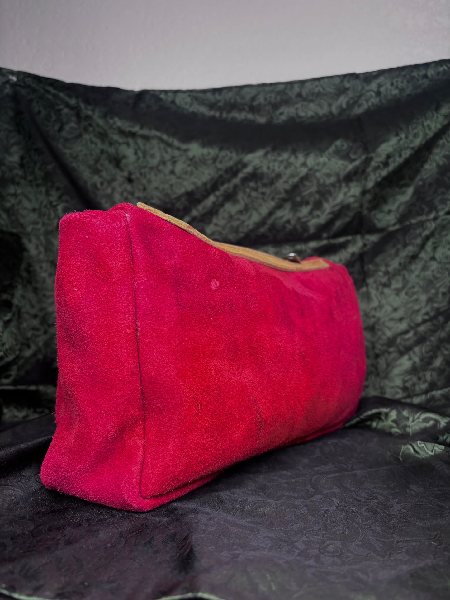 MADE TO ORDER Red suede tooled bag