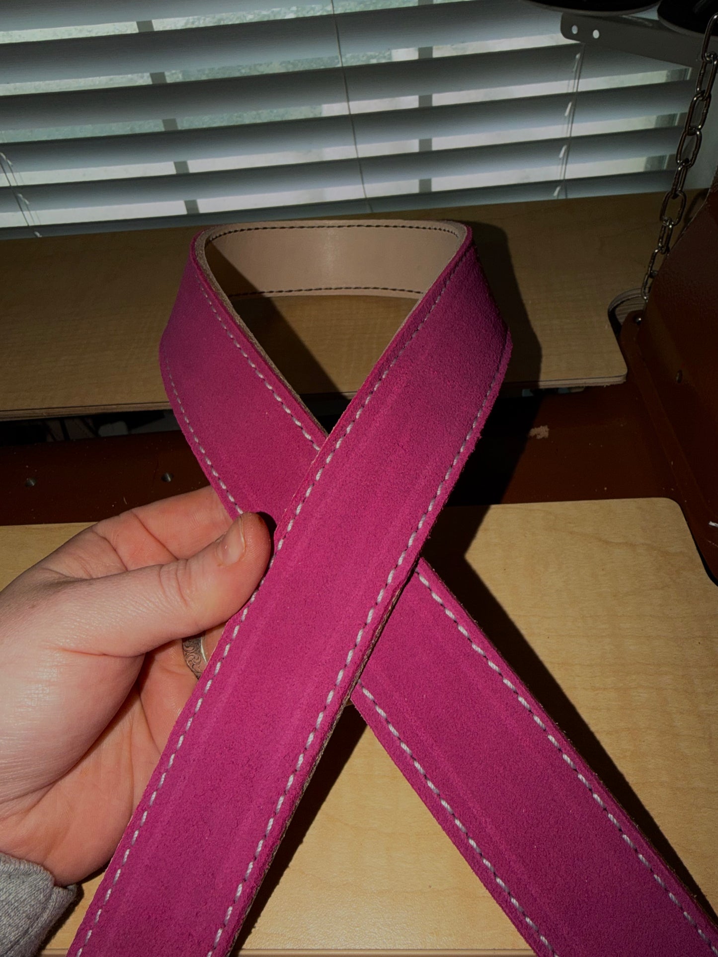 Pink suede belt