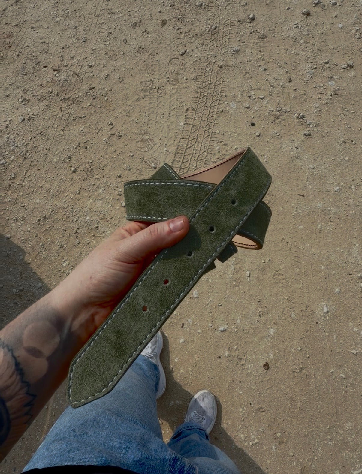Green suede belt