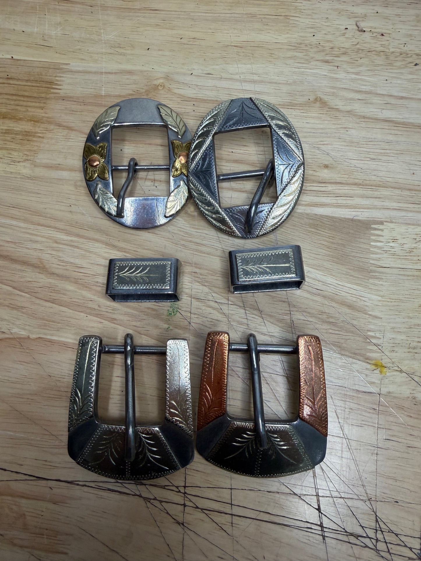 1 inch tan hobble belt with handmade hardware