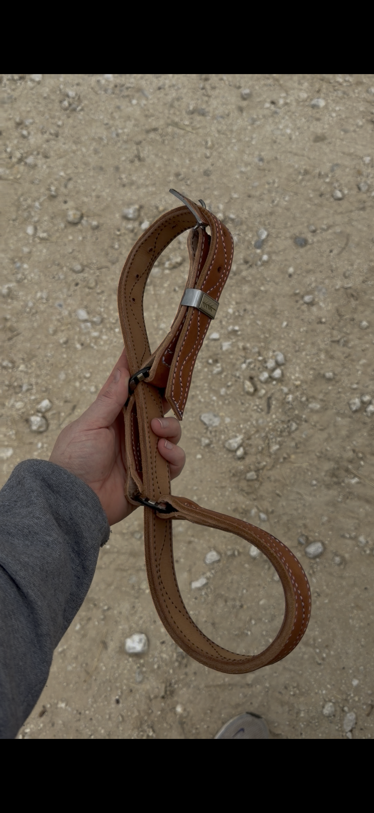 1 inch tan hobble belt with handmade hardware