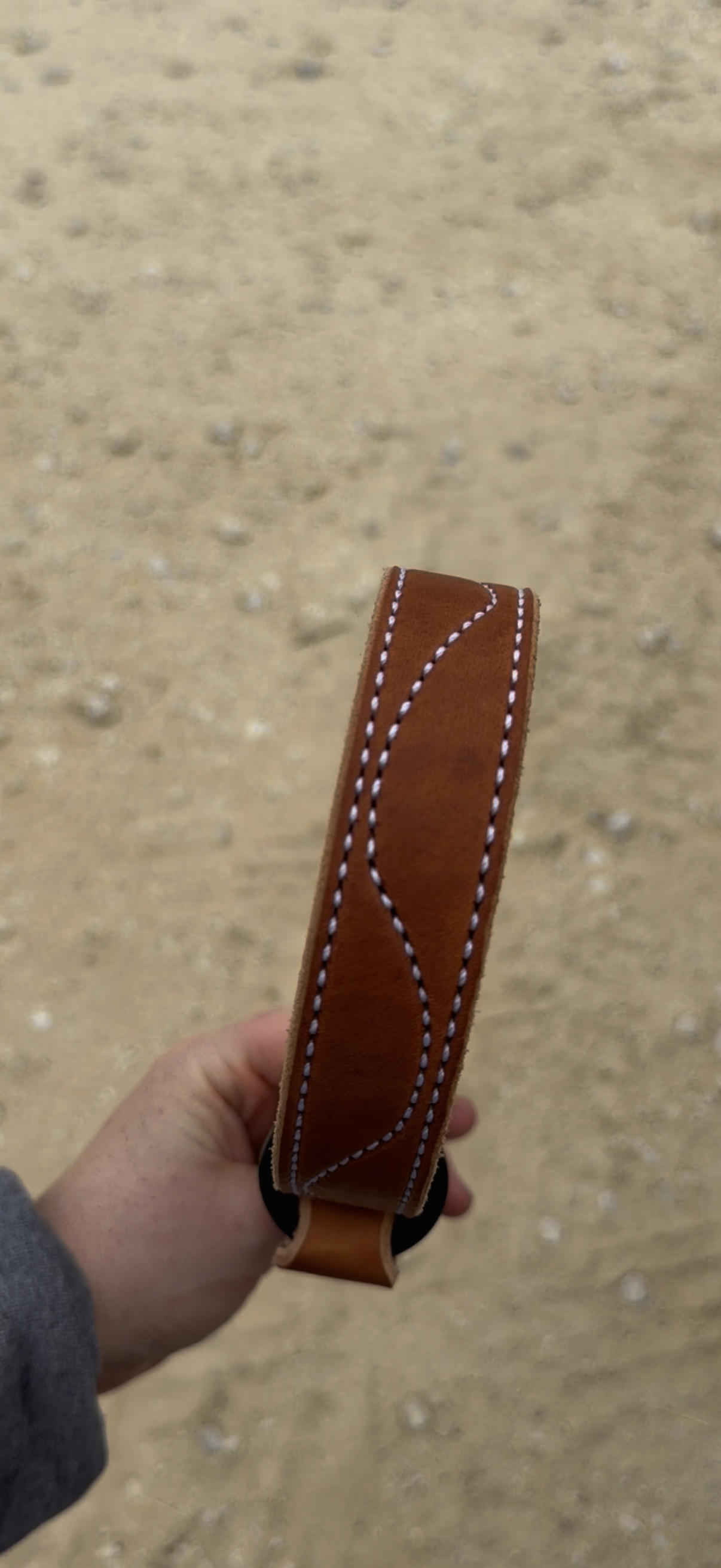 1 inch tan hobble belt with handmade hardware