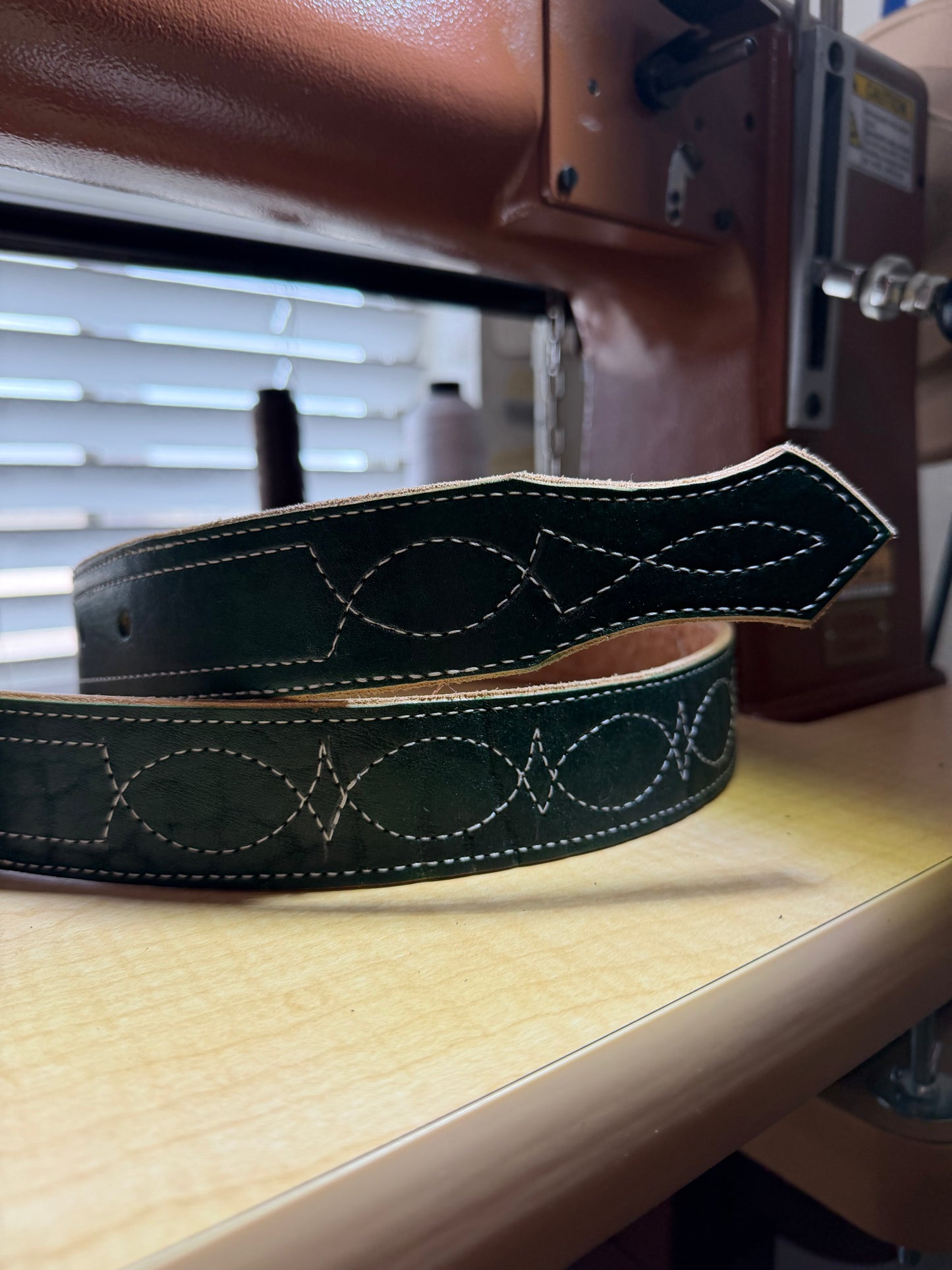 Dark green, mini gunslinger stitched belt ( holes 34 to 40) ready to ship ￼